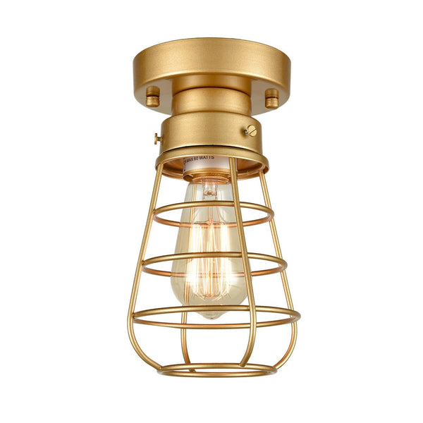Modern Brass Mini Cage Ceiling Lights Flush Mount with Solid Metal