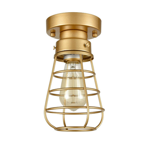Modern Brass Mini Cage Ceiling Lights Flush Mount with Solid Metal