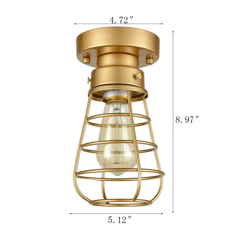 Modern Brass Mini Cage Ceiling Lights Flush Mount with Solid Metal
