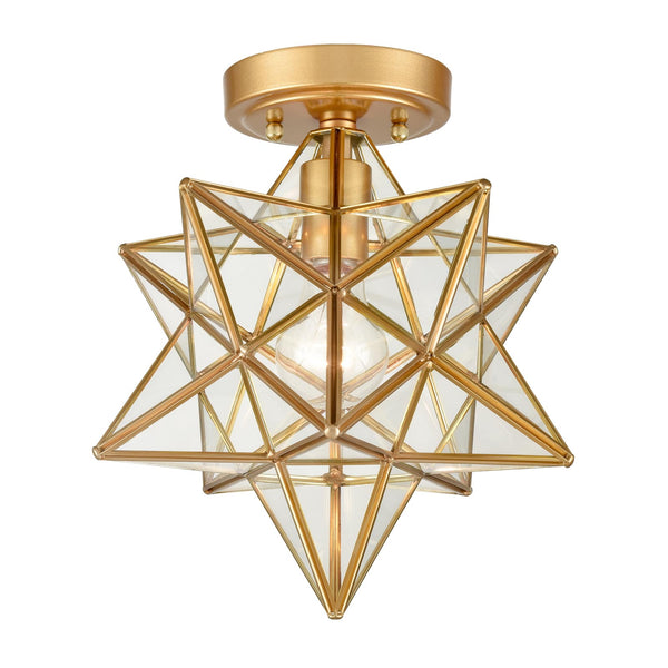 Modern Brass Moravian Star Ceiling Light with Clear Glass 12 Inches