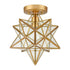 Modern Brass Moravian Star Ceiling Light with Clear Glass 12 Inches
