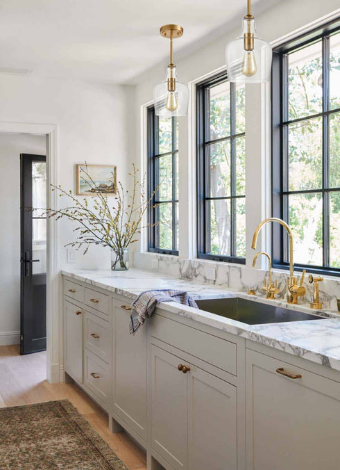 Modern Brass Glass Pendant Light for Kitchen Rod-Hung