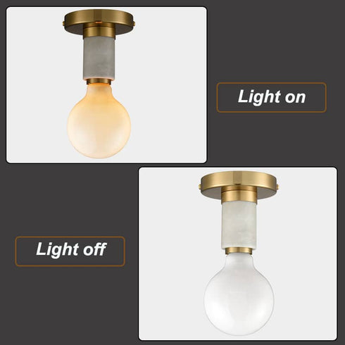 Modern Brass Semi Flush Mount Ceiling Light with White Marble for Living Room