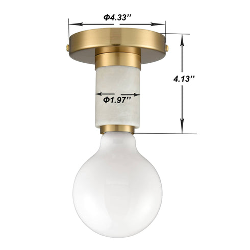Modern Brass Semi Flush Mount Ceiling Light with White Marble for Living Room
