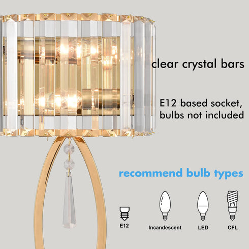 Modern Brass Wall Sconce 2 Light Crystal Bar Wall Lamp Dimmable