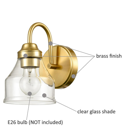 Modern Brass Wall Sconce Bathroom Light Fixture with Clear Glass Shade