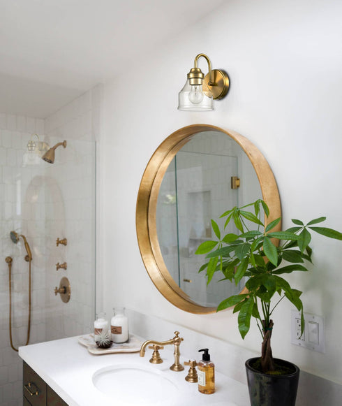 Modern Brass Wall Sconce Bathroom Light Fixture with Clear Glass Shade
