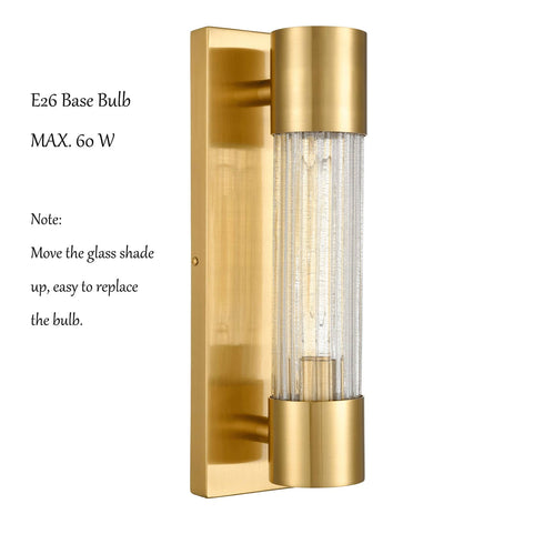 Modern Brass Wall Sconce Light Bathroom Vanity Light with Crackle Glass