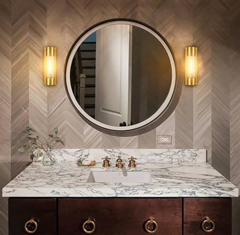 Modern Brass Wall Sconce Light Bathroom Vanity Light with Crackle Glass