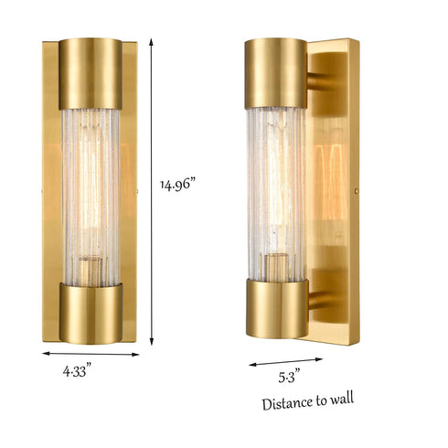 Modern Brass Wall Sconce Light Bathroom Vanity Light with Crackle Glass