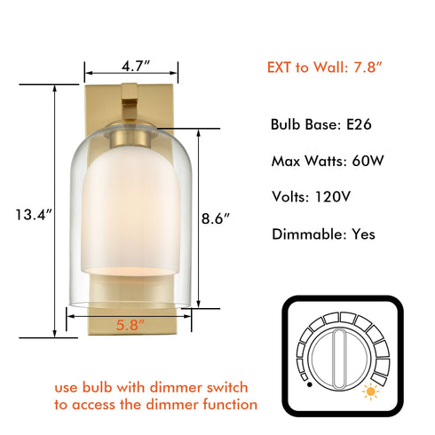 Modern Brass Wall Sconces Clear and Milky Glass Shades