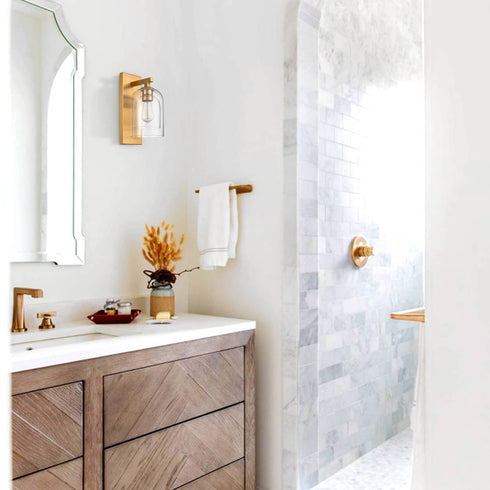 Modern Brass Wall Sconces Double Glass Shade Wall Light