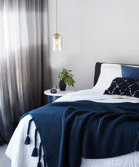 Modern Brass Mini Pendant Light Double Bell Glass Shade