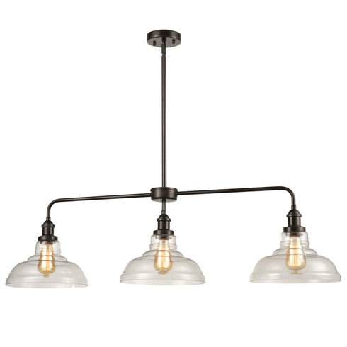 Modern Bronze Island Chandelier with Clear Glass Shade - 3 Light