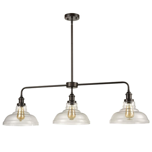 Modern Bronze Island Chandelier with Clear Glass Shade - 3 Light