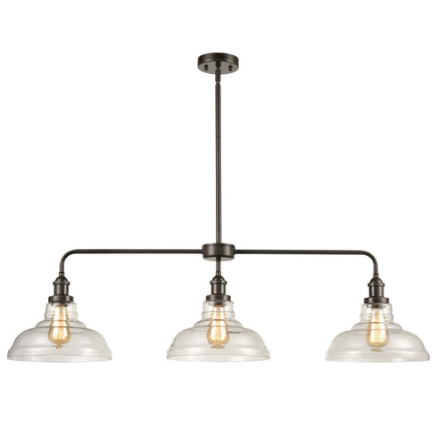 Modern Bronze Island Chandelier with Clear Glass Shade - 3 Light
