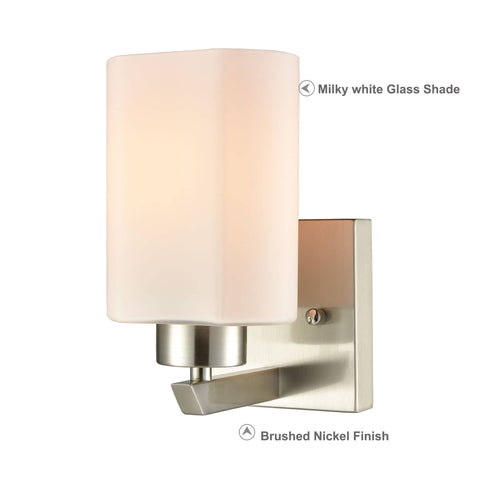 Modern Brush Nickel Wall Light Fixture with Off-white Glass Shade Set of 2