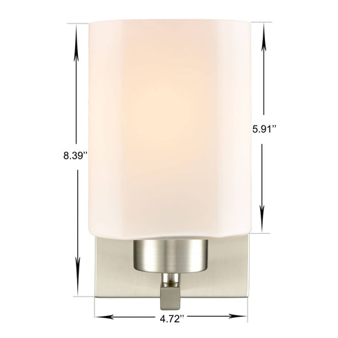 Modern Brush Nickel Wall Light Fixture with Off-white Glass Shade Set of 2