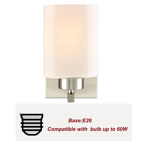 Modern Brush Nickel Wall Light Fixture with Off-white Glass Shade Set of 2