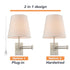 Modern Brushed Nickel Plug-in or hardwired Swing Arm Wall Lamp with Fabric Shade Set of 2