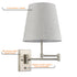 Modern Brushed Nickel Plug-in or hardwired Swing Arm Wall Lamp with Fabric Shade Set of 2