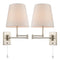 Modern Brushed Nickel Plug-in or hardwired Swing Arm Wall Lamp with Fabric Shade Set of 2