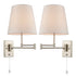 Modern Brushed Nickel Plug-in or hardwired Swing Arm Wall Lamp with Fabric Shade Set of 2