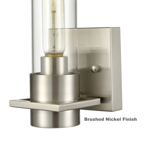 Modern Brushed Nickel Wall Light Fixture with Cylinder Clear Glass Shade Set of 2