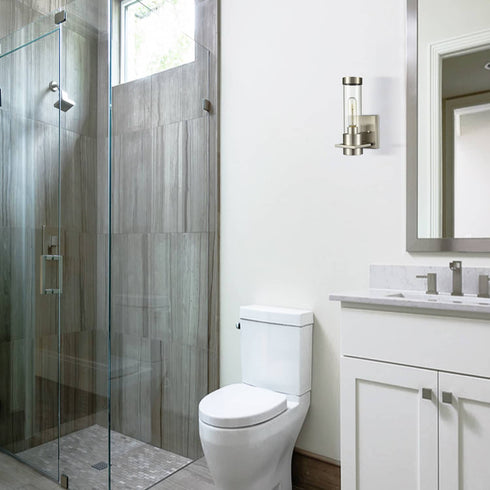 Modern Brushed Nickel Wall Light Fixture with Cylinder Clear Glass Shade Set of 2