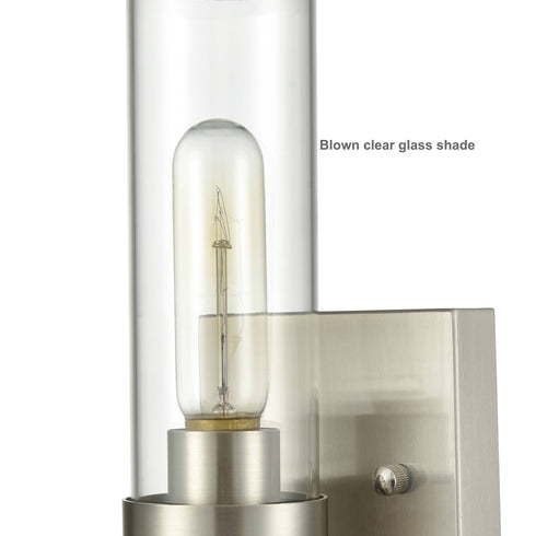Modern Brushed Nickel Wall Light Fixture with Cylinder Clear Glass Shade Set of 2