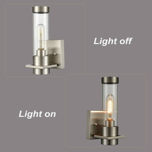 Modern Brushed Nickel Wall Light Fixture with Cylinder Clear Glass Shade Set of 2