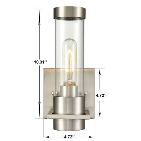 Modern Brushed Nickel Wall Light Fixture with Cylinder Clear Glass Shade Set of 2