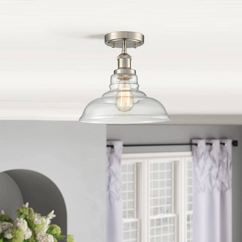 Modern Ceiling Light Glass Dome Shade Brushed Nickel