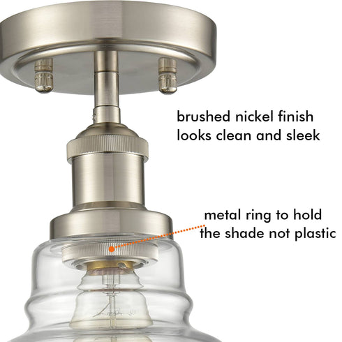 Modern Ceiling Light Glass Dome Shade Brushed Nickel