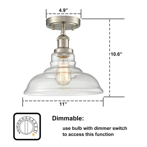 Modern Ceiling Light Glass Dome Shade Brushed Nickel