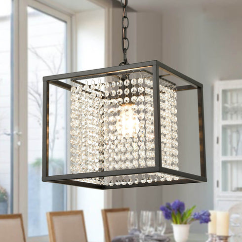 Modern Chandeliers for Dining Rooms with Black Metal Cube Shade
