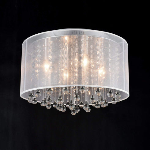 Modern Chrome Flush Mount Drum Shade 4 Lights Crystal Ceiling Light