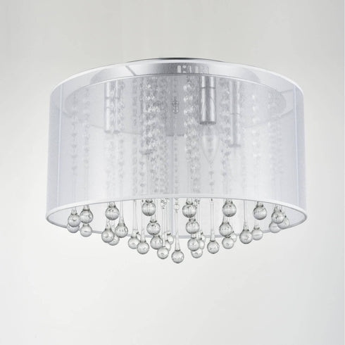 Modern Chrome Flush Mount Drum Shade 4 Lights Crystal Ceiling Light