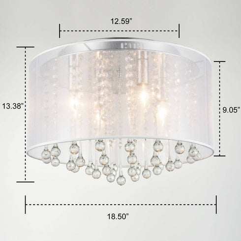Modern Chrome Flush Mount Drum Shade 4 Lights Crystal Ceiling Light