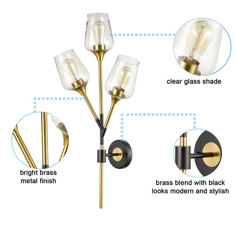 Modern Clear Glass Wall Sconces Brass Bathroom Vanity Lighting