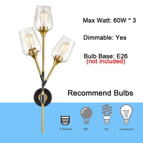 Modern Clear Glass Wall Sconces Brass Bathroom Vanity Lighting