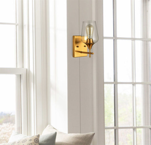 Modern Clear Glass Wall Sconces Brass Bathroom Wall Lights