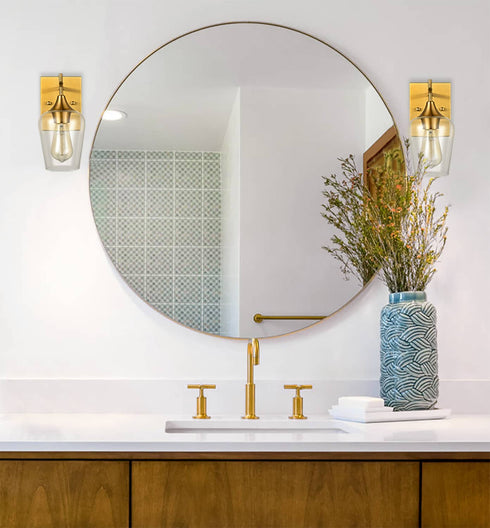 Modern Clear Glass Wall Sconces Brass Bathroom Wall Lights