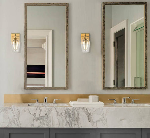 Modern Clear Glass Wall Sconces Brass Bathroom Wall Lights