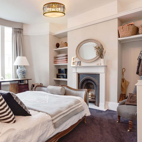 Modern Crystal Flush Mount Gold 3-Light Ceiling Light Fixture