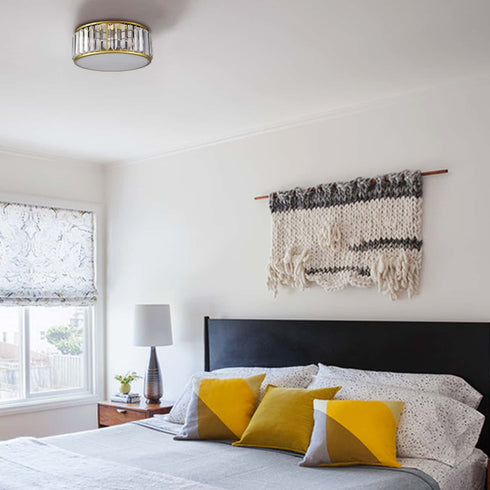 Modern Crystal Flush Mount Gold 3-Light Ceiling Light Fixture