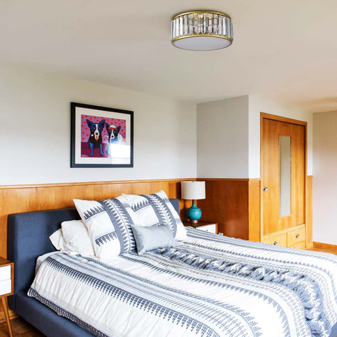 Modern Crystal Flush Mount Gold 3-Light Ceiling Light Fixture