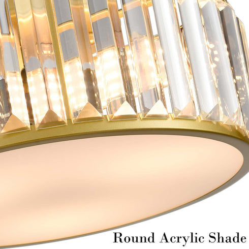 Modern Crystal Flush Mount Gold 3-Light Ceiling Light Fixture