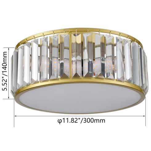 Modern Crystal Flush Mount Gold 3-Light Ceiling Light Fixture