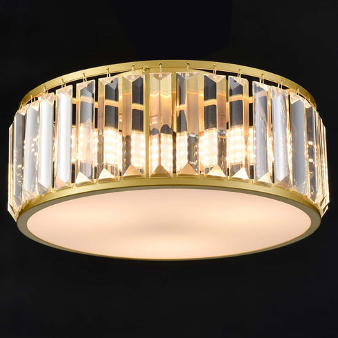 Modern Crystal Flush Mount Gold 3-Light Ceiling Light Fixture